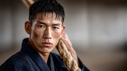 Fototapeta premium dynamic portrait of kendo fighter exuding determination and strength in their expression