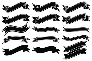 Vintage Black Ribbon Banner Set | Hand-Drawn Vector Scroll Banners (EPS, Editable)