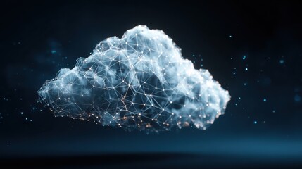 Creative glowing polygonal cloud on blue background. Cloud computing and data concept. 3D Rendering , no logos, no brands