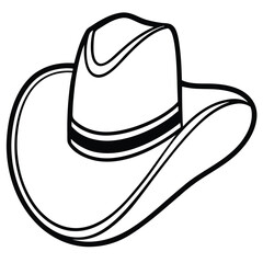 Detailed Outline of a Traditional Cowboy Hat with Band and Brim Design