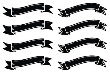 Vintage Black Ribbon Banner Set | Hand-Drawn Vector Scroll Banners (EPS, Editable)