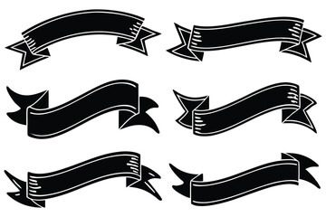 Vintage Black Ribbon Banner Set | Hand-Drawn Vector Scroll Banners (EPS, Editable)