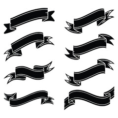 Vintage Black Ribbon Banner Set | Hand-Drawn Vector Scroll Banners (EPS, Editable)