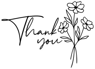 Floral Thank You | Thanks Greeting With Flowers | Botanical Vector Graphic