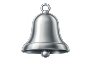 Shiny silver bell ringing loudly on transparent background