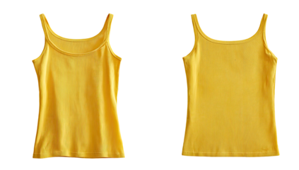 Two views of a mustard yellow sleeveless top