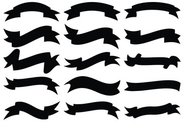 Black Ribbon Banner Silhouette Set | Vector Flat Ribbon Clipart for Labels, Logos, and Design