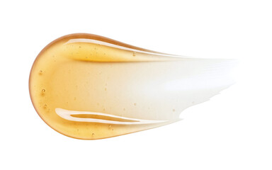 Amber gel skincare swatch with air bubbles
