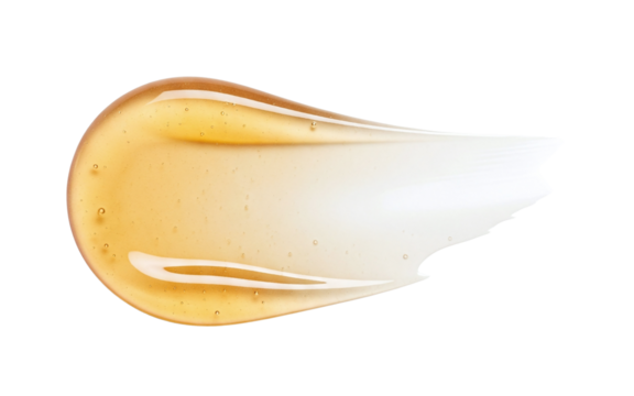 Amber gel skincare swatch with air bubbles