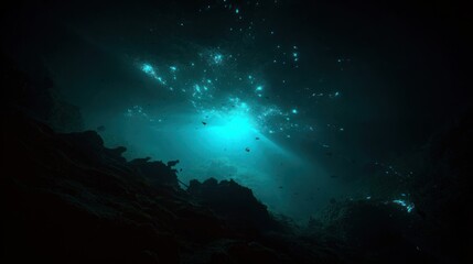 Fototapeta premium Underwater cavern, vibrant blue light