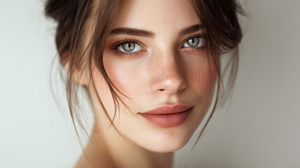 Naklejka premium portrait woman beauty beautiful female young face model skin fashion girl hair white healthy eye care clean adult studio attractive cosmetic pretty hygiene caucasian make-up natural