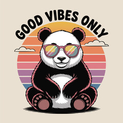 Fototapeta premium Retro Vintage Panda Sunglasses Good Vibes Sunset