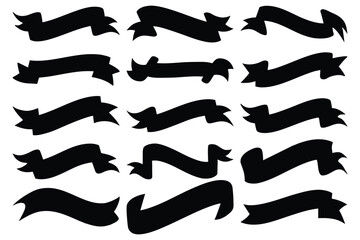 Black Ribbon Banner Silhouette Set | Vector Flat Ribbon Clipart for Labels, Logos, and Design