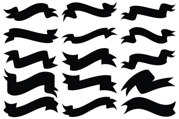 Black Ribbon Banner Silhouette Set | Vector Flat Ribbon Clipart for Labels, Logos, and Design