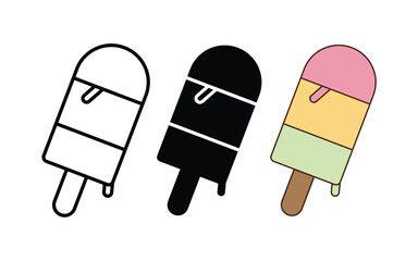  Ice cream with stick icon, summer ice sweet cream stick vector icon. line, colorful, and silhouette styles for modern design.