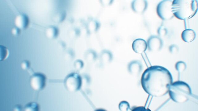 Water Molecular Structure Moving Through Digital Microscope Illustration. Abstract Water Molecule Extreme Macro Zoom 3d Animation. Atom Links Micro Nature Design Biology Science Technology Concept 4k.