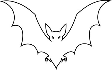 Outline bat icon vector. Creepy Halloween symbol for horror designs, spooky decorations, and vampire-themed projects.


