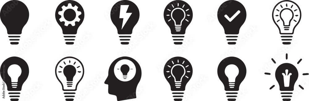 Poster collection of light bulb icons representing ideas and innovation lightbulb concept vector bundle col