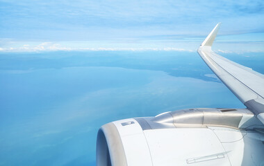 An airplane jet engine as seen from the cockpit