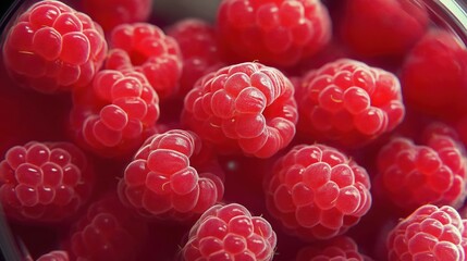 Hyper-realistic raspberries, high resolution, isolated with no background or shadows.