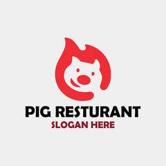 pig pork restaurant logo design vector