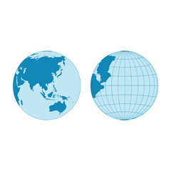 Two globes showing different continents and world map details