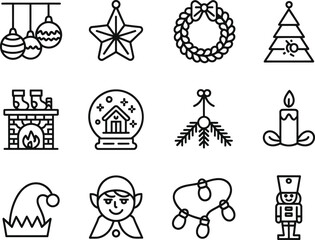 Collection of hand drawn christmas icons and ornaments