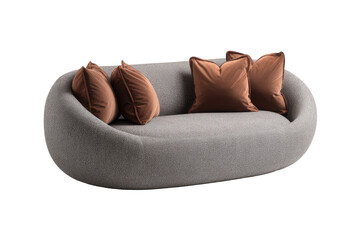 Oval gray sofa with brown velvet cushions
