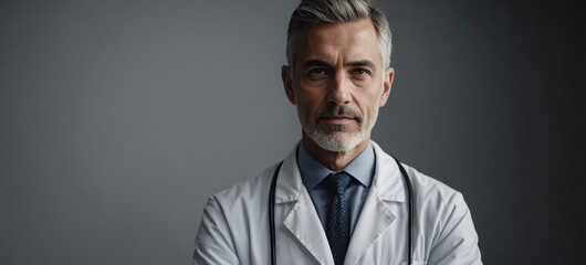 Obraz premium Portrait of doctor at a grey wall