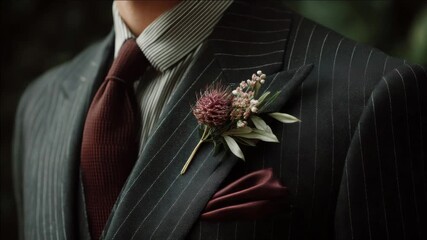 A well-dressed man in a business suit with a boutonniere, suggesting sophistication and elegance for formal occasions or special events.