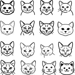 collection of cat vector illustrations in outline or line art vector