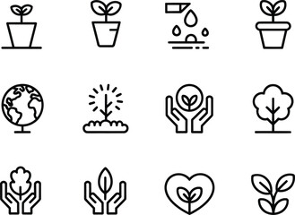 Collection of icons representing growth sustainability and nature