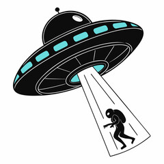 UFO Abduction Vector – Alien Spaceship Beaming Up Human Silhouette