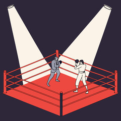 Boxer vs Businessman in Ring – Metaphor for Competition and Conflict Vector