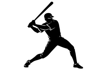 Baseball player swinging bat sport action silhouette vector illustration