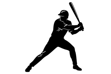 Baseball player batting stance silhouette vector illustration