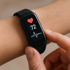 Fototapeta premium Empowering Your Wellness Journey: Smartwatch Monitoring Health and Vitality. Data Driven Insights for a Healthy Lifestyle and Active Living.