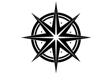 Obraz premium Elegant nautical compass rose navigation symbol silhouette vector illustration