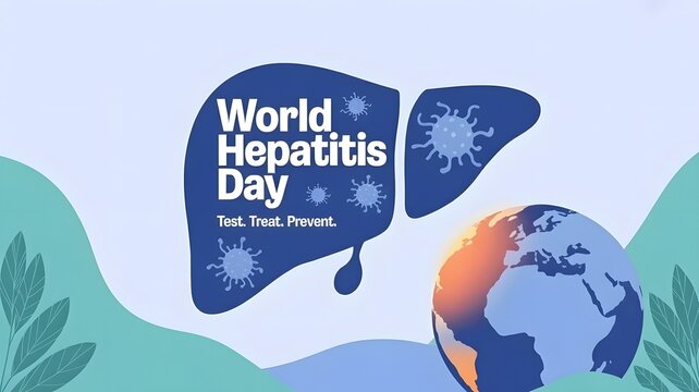World Hepatitis Day: Visual representation of World Hepatitis Day with the graphic of human liver, emphasizing on the message Test, Treat, Prevent.