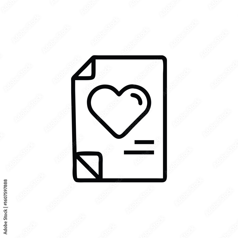 Aufkleber outline icon a document with a heart text lines paper love