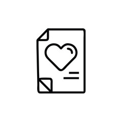 Outline icon a document with a heart text lines paper love
