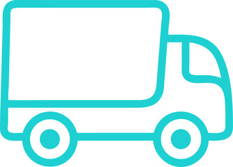 Light blue delivery truck, logistics or shipping icon

