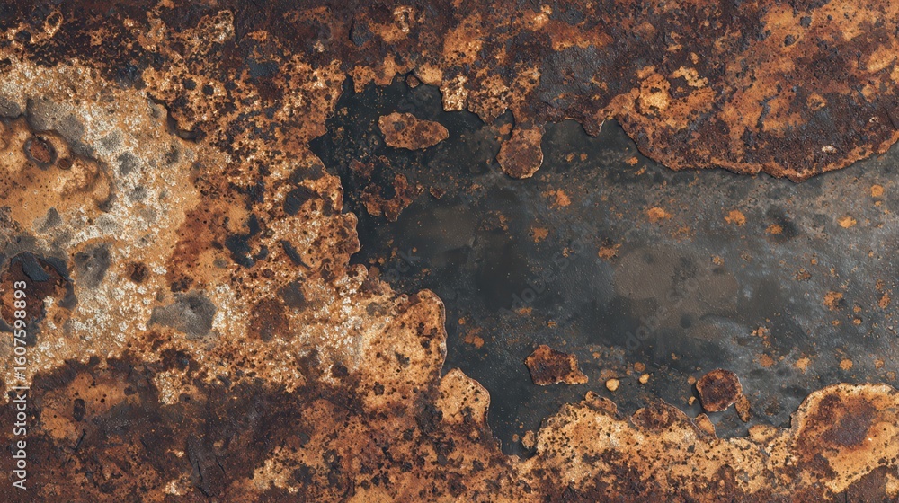Poster oxidized metallic surface showcasing intricate rust formations and textures