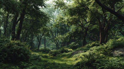 a lush green forest filled with lots of trees