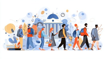 Student life abstract concept vector illustration set. College choice, college campus, educational trajectory, assessment test, graduation, campus tour, university events, library abstract metaphor.,