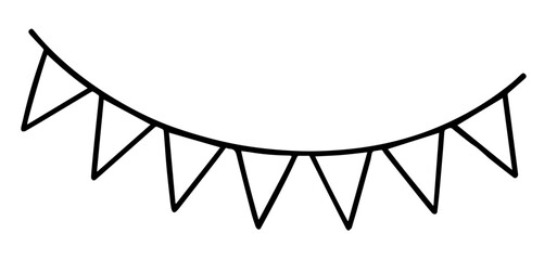Black Vector Illustration of a Curved String of Triangle-Shaped Party Flags, Editable Formats: AI, EPS, JPG, PNG, Ideal for Both Digital and Print Use
