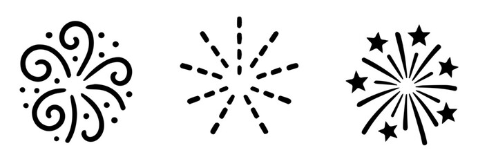 Obraz premium Firework Silhouettes with Unique Stroke Combinations and Looping Spirals Dashed Trails, Editable Formats: AI, EPS, JPG, PNG, Ideal for Both Digital and Print Use 