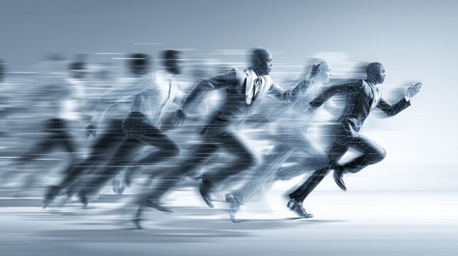 A conceptual image illustrating business agility with dynamic figures or symbols representing adaptability, speed, and innovation in a corporate setting.