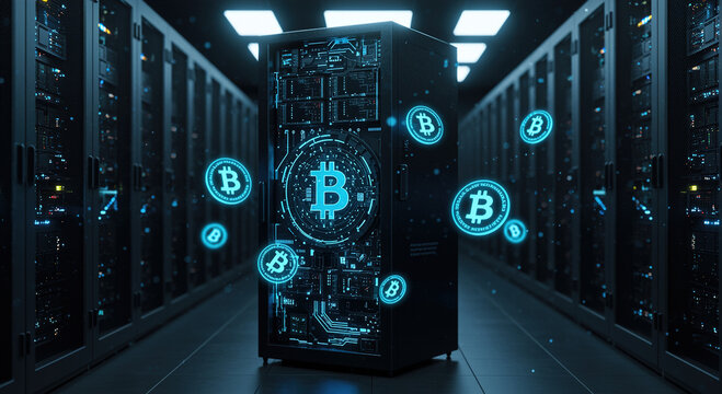 Bitcoin Mining Server Farm: Cryptocurrency Data Center, Blockcha
