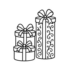 Stack of Three Gift Boxes in Black Outline Vector Style, Editable Formats: AI, EPS, JPG, PNG, Ideal for Both Digital and Print Use
